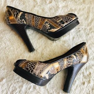 Sam Edelman Brown Animal Print Peep Toe Block Heels Size 6.5